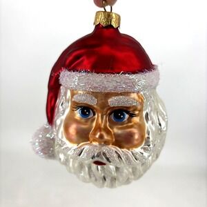 Impuls Glass Santa Face Hand Painted Santa Claus Christmas Ornament Poland 5.25"
